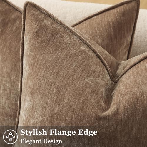 decorUhome Chenille Brown Velvet Throw Pillow Covers 22x22 Set of 2 - Image 2