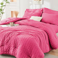 HYMOKEGE Hot Pink Queen Comforter Set Seersucker 7 Pieces, All Season Luxury by HYMOKEGE