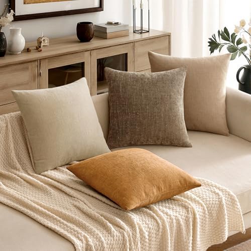MIULEE Textured Chenille Throw Pillow Covers 20x20 Inch Golden Brown - Image 3