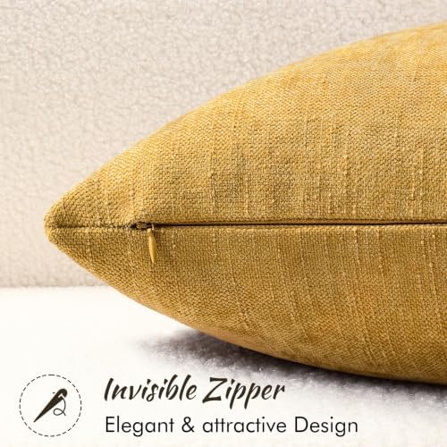 decorUhome Chenille Throw Pillow Covers 18x18 Set of 2, Mustard Yellow - Image 3