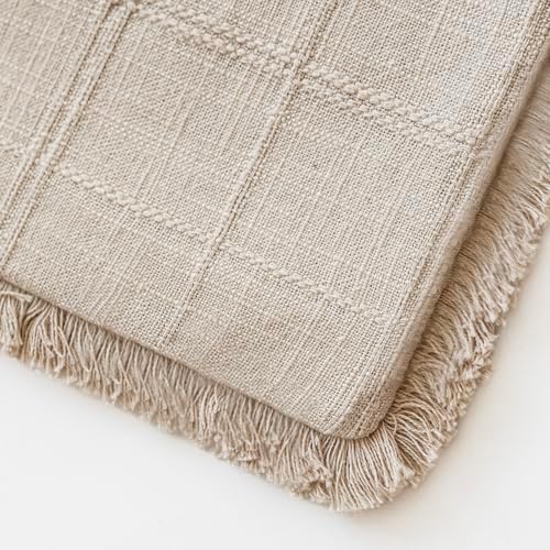 Foindtower Set of 2 Decorative Linen Check Fringe Throw Pillow Covers Farmhouse - Image 3