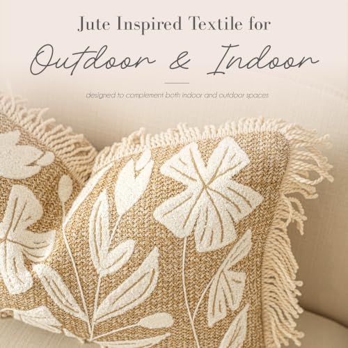 BlissBlush Throw Pillow Cover 20x20 Inch Indoor Outdoor, Jute-Look Floral - Image 2