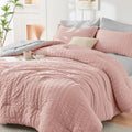 HYMOKEGE Rose Gold/Light Grey Queen Comforter Set Seersucker 7 Pieces, All by HYMOKEGE