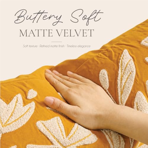 BlissBlush Throw Pillow Cover 20x20 Inch, Mustard Floral Tufted Velvet - Image 4