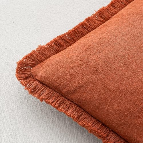 MIULEE Linen Fringe Decorative Fall Throw Pillow Covers Burnt Orange 20x20 - Image 6