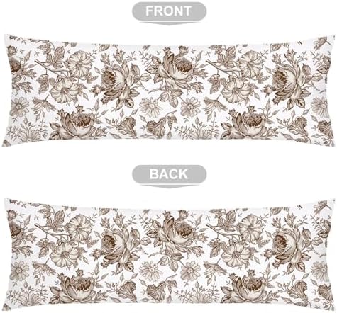 Brown and White Porcelain Floral Body Pillow Cover 20x54 Long Pillow Case - Image 3