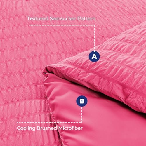 HYMOKEGE Hot Pink Twin Comforter Set Seersucker 5 Pieces, All Season Luxury Bed - Image 4