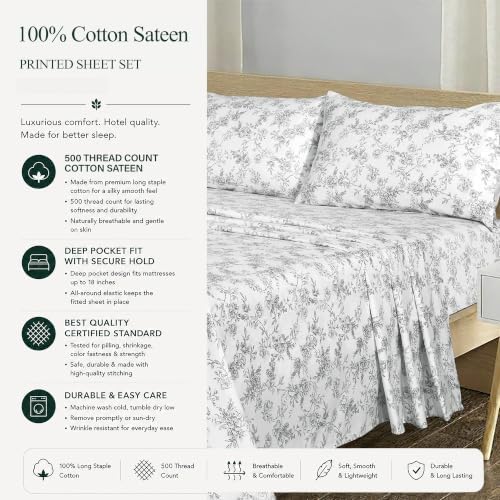 Feather & Stitch 100% Cotton Sateen 500 TC Split King Size Bed Sheet Set - Image 6