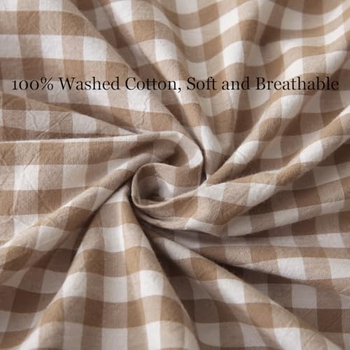 Silnuo 2 Pack Taupe/White Plaid Ruffle Throw Pillow Covers 18"x18" - Image 6