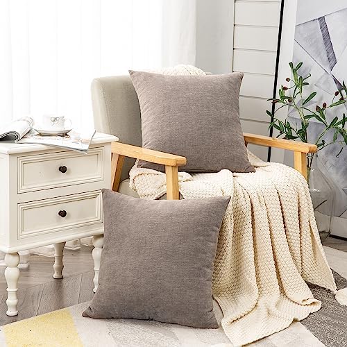 GAWAMAY Taupe Gray Chenille Throw Pillow Covers 26x26 Set of 2 - Image 3