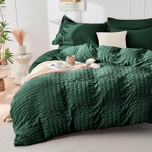 HYMOKEGE Emerald Green Full Size Comforter Sets Seersucker 7 Pieces, All Season - Image 2