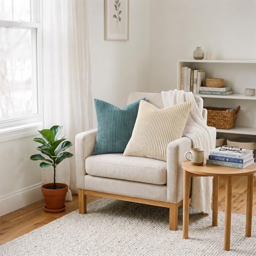 Mecatny Corduroy Decorative Throw Pillow Covers 12x20 Set of 2 Teal - Image 6