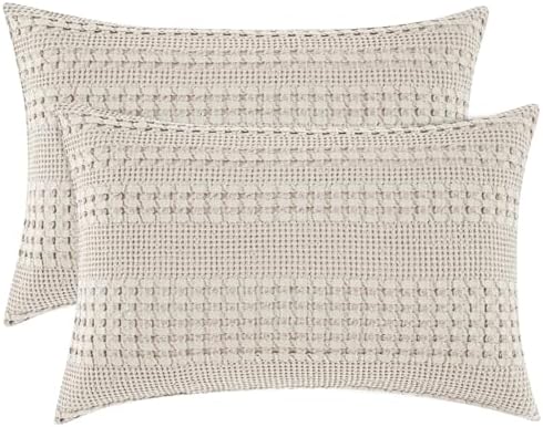 PHF Cotton Waffle Pillow Shams King Size 20" x 36", No Insert by PHF