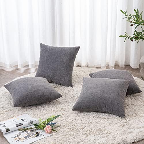 GAWAMAY Gray Chenille Throw Pillow Covers 18x18 Set of 4 - Image 3