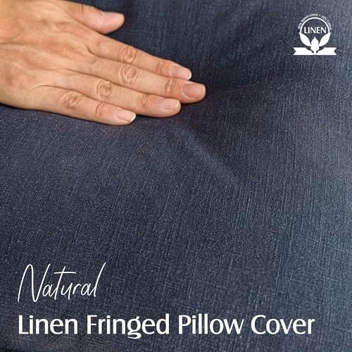 Foindtower Decorative Linen Fringe Throw Pillow Covers 16×16 Inch - Image 2