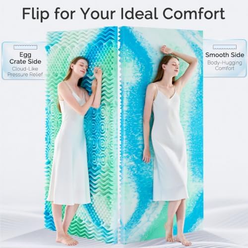 SOOSLEEPY 2 Inch 7-Zone Twin Memory Foam Mattress Topper Egg Crate Cooling Gel - Image 5