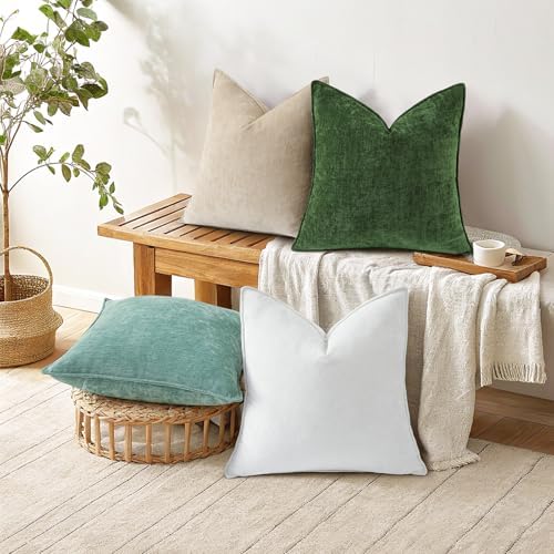 decorUhome Chenille Moss Green Velvet Throw Pillow Covers 22x22 Set of 2 - Image 6