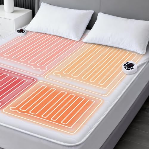 Multi-Zone Heated Mattress Pad King, Quilted Surface, Preheat & Memory by reaks