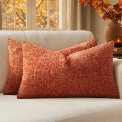 MIULEE Fall Couch Pillow Covers Textured Chenille 12x20 Orange by MIULEE