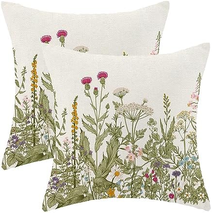 AEIOAE Sage Green Pillow Covers 22x22 Inch Set of 2, Spring Wildflower Plant by AEIOAE