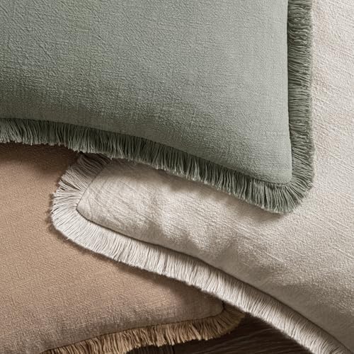 MIULEE Linen Fringe Decorative Euro Pillow Covers Natural Beige 22x22 - Image 4