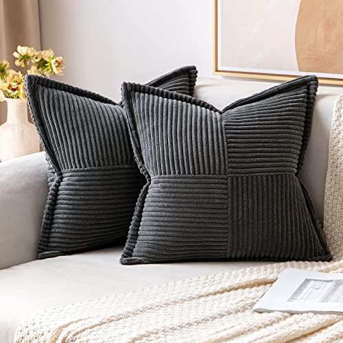 MIULEE Dark Grey Corduroy Decorative Euro Sham Pillow Covers 24x24 Inch by MIULEE