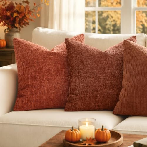 MIULEE Fall Couch Pillow Covers Textured Chenille 12x20 Orange - Image 4