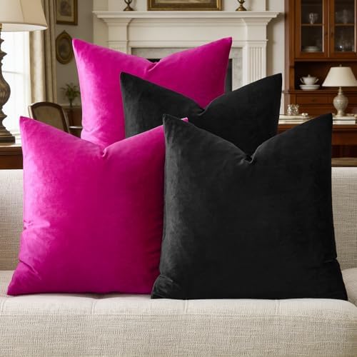 GIGIZAZA Pack of 4 Decorative Velvet Pillow Covers 16x16 Black Hot Pink by GIGIZAZAFocusingonhomedecoration