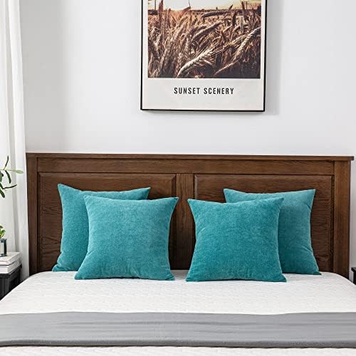 GAWAMAY Teal Chenille Throw Pillow Covers 18x18 Set of 4 - Image 5