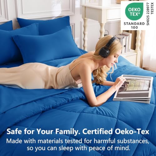 CozyLux Queen Comforter Set 88"x88" Classic Blue - Image 3