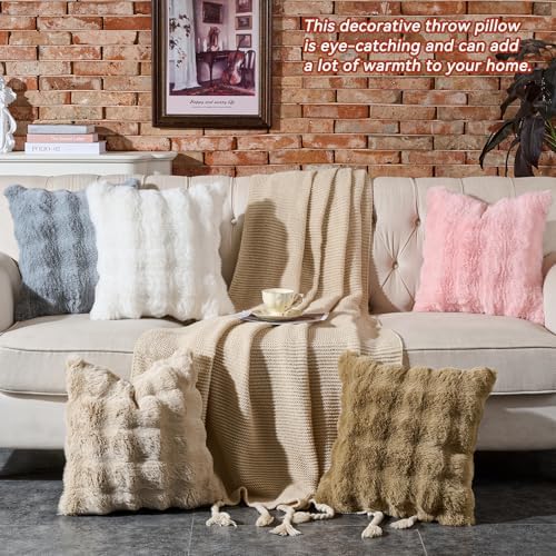 AmHoo Pack of 2 Throw Pillow Covers 3D Dense Faux Rabbit Fur Cozy Super Soft - Image 5