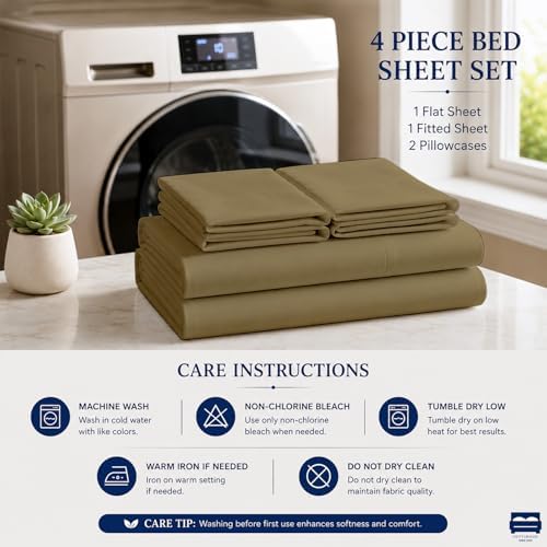 Cottingon 4 PC Olympic Queen Sheets, Egyptian Cotton - Image 5