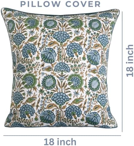 Ridhi Block Print Asparagus Green Pillow Cover 18" x 18" Decorative Couch - Image 4