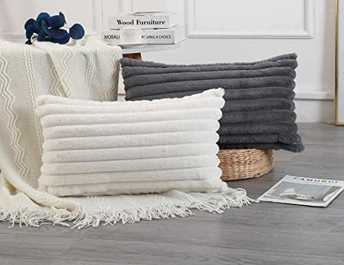 PANOD Faux Fur Decorative Lumbar Throw Pillow Covers 14 x 26, Long Boho Lumbar - Image 2