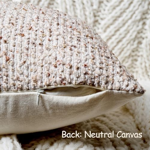 DEZENE 12x20 Beige Lumbar Pillow Cover Textured Boucle Striped Chic Morden Boho - Image 3