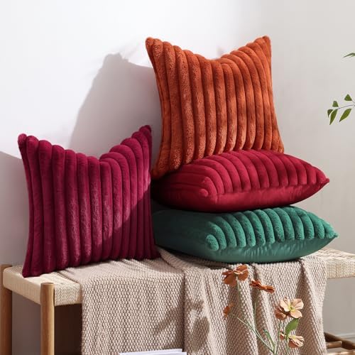 decorUhome Fall Faux Fur Throw Pillow Covers 24x24 Set of 2 Burgundy - Image 5
