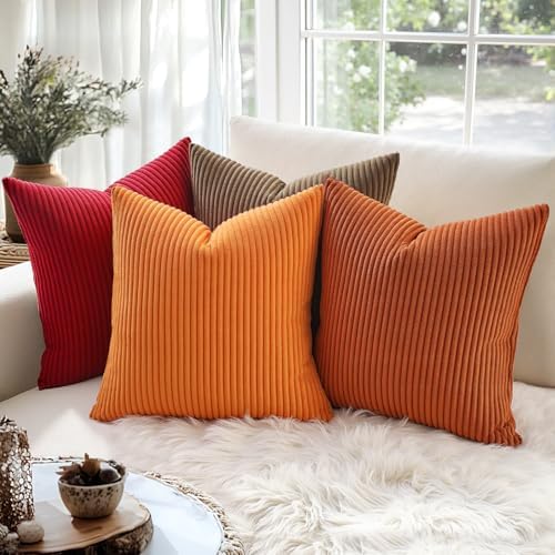 MIULEE Fall Decorative Corduroy Throw Pillow Covers Set of 2 20x20 Orange - Image 6