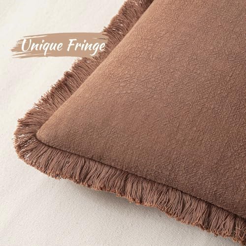 MIULEE Boho Linen Fringe Decorative Fall Throw Pillow Covers Brick 18x18 - Image 2