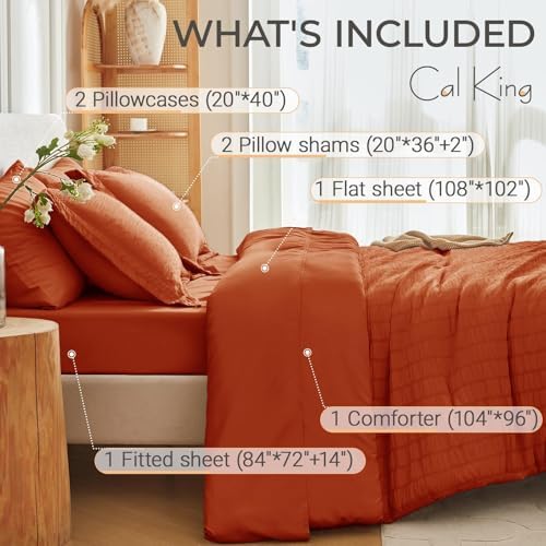 MUXHOMO 7 Pieces California King Comforter Set, Seersucker Bed in a Bag Cal - Image 4