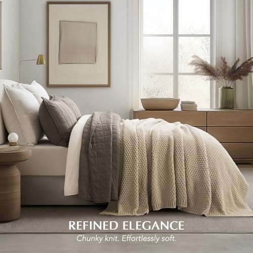 EVERGRACEHOME Chunky Chenille Knit Throw Blanket, 90 x 90, Sand Dune - Image 6