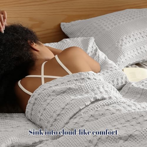 PHF Cotton Waffle Pillow Shams Standard Size 20"x26", Light Grey, No Insert - Image 2
