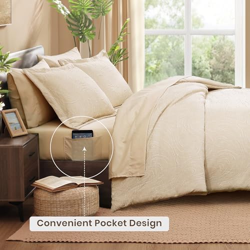 Monbix Full Size Comforter Set 7 Pieces Birch Marble Bed in a Bag - Image 4