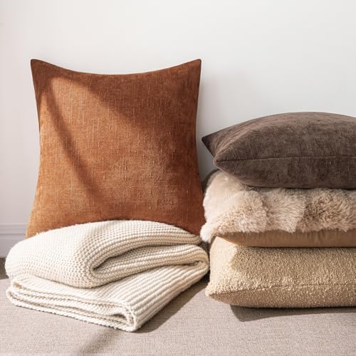MIULEE Textured Chenille Fall Throw Pillow Covers 20x20 Inch Dark Rust - Image 5