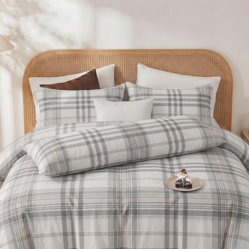 Merryword 100% Cotton Body Pillow Cover, 20 x 54, Washed Cotton Coral Plaid - Image 5