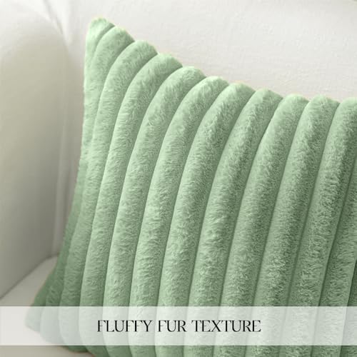 MOSAYT Faux Fur Pillow Covers 20x20 Set of 2, Ultra Soft Fluffy Striped Modern - Image 3