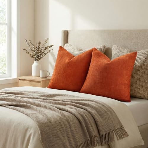 decorUhome Chenille Fall Throw Pillow Covers 22x22 Set of 2, Burnt Orange - Image 6
