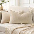 decorUhome Chenille Beige Velvet Throw Pillow Covers 12x20 Set of 2 by decorUhome