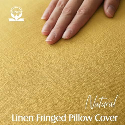 Foindtower Decorative Linen Fringe Throw Pillow Covers 20×20 Ginger Yellow - Image 2