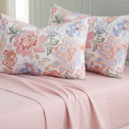Bedorm Pink Floral Pillow Cases Set of 2 Cotton Pillow Cover King Size Flower - Image 5