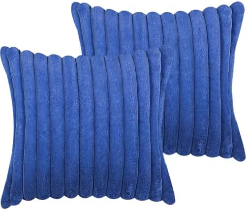 COTEY 18x18 Decorative Faux Fur Throw Pillow Covers Set of 2- Blue by COTEY